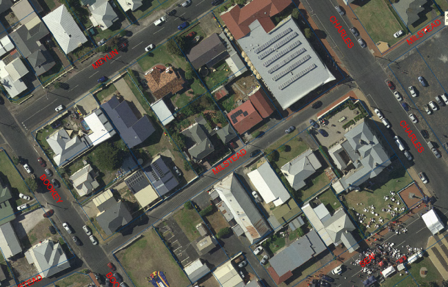 Overhead map view of the Milstead Street area between Charles St and Bookey St Port MacDonnell